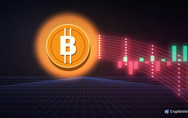 Bitcoin ETF outflow illustration: an orange Bitcoin coin glows on a dark grid while red streams of capital flow out of it toward a falling red bar chart