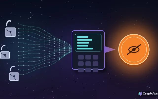FreedomXMR illustration: glowing teal data streams flowing from broken padlocks into a dark swap terminal that emits an orange privacy coin, with no people or logos