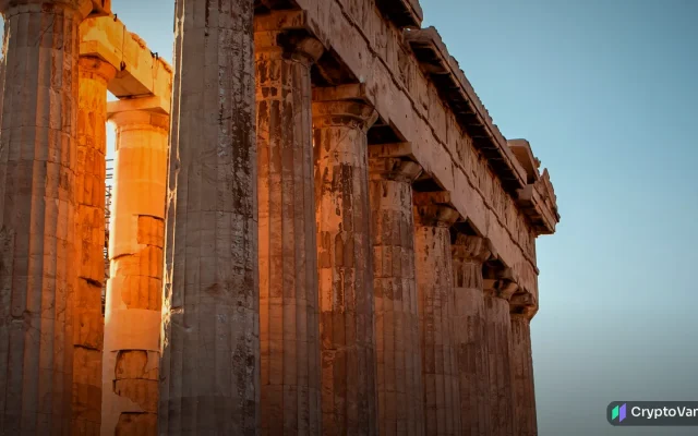 Parthenon columns in Athens in evening light, illustrating the Greece crypto tax proposal