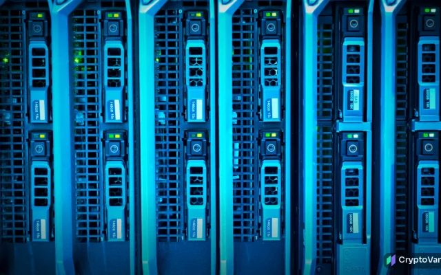 Close-up of glowing blue server racks in a data center