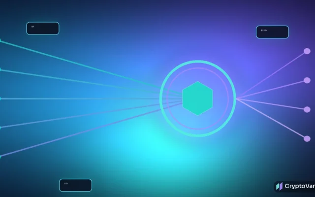 Abstract teal and purple banking rails converging into a glowing stablecoin settlement node on a dark fintech board, no people or brand logos