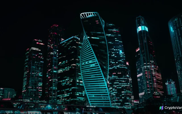 Moscow City skyscrapers at night, illustrating Russia crypto regulation