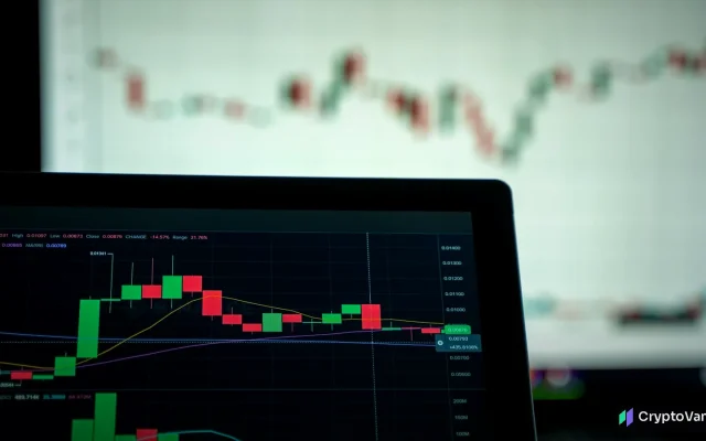 Candlestick price charts glowing on trading screens