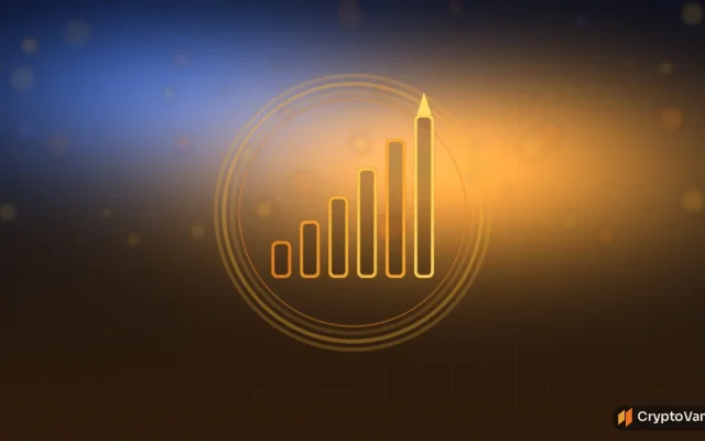 Abstract gold and orange ascending bars inside a coin-ring geometry suggesting a Bitcoin treasury stack, no logos or people
