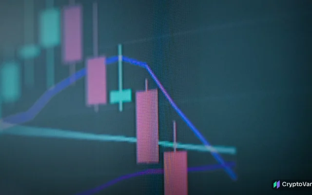Tokenized stocks illustration: close-up of a digital candlestick chart and price lines on a trading screen